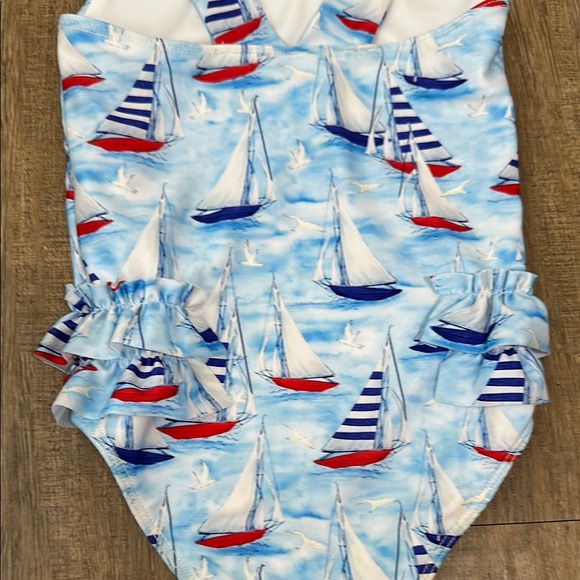 Cecil and Lou,Kids Sailboat Print Swimsuit - Blue and Red - Picture 8 of 11